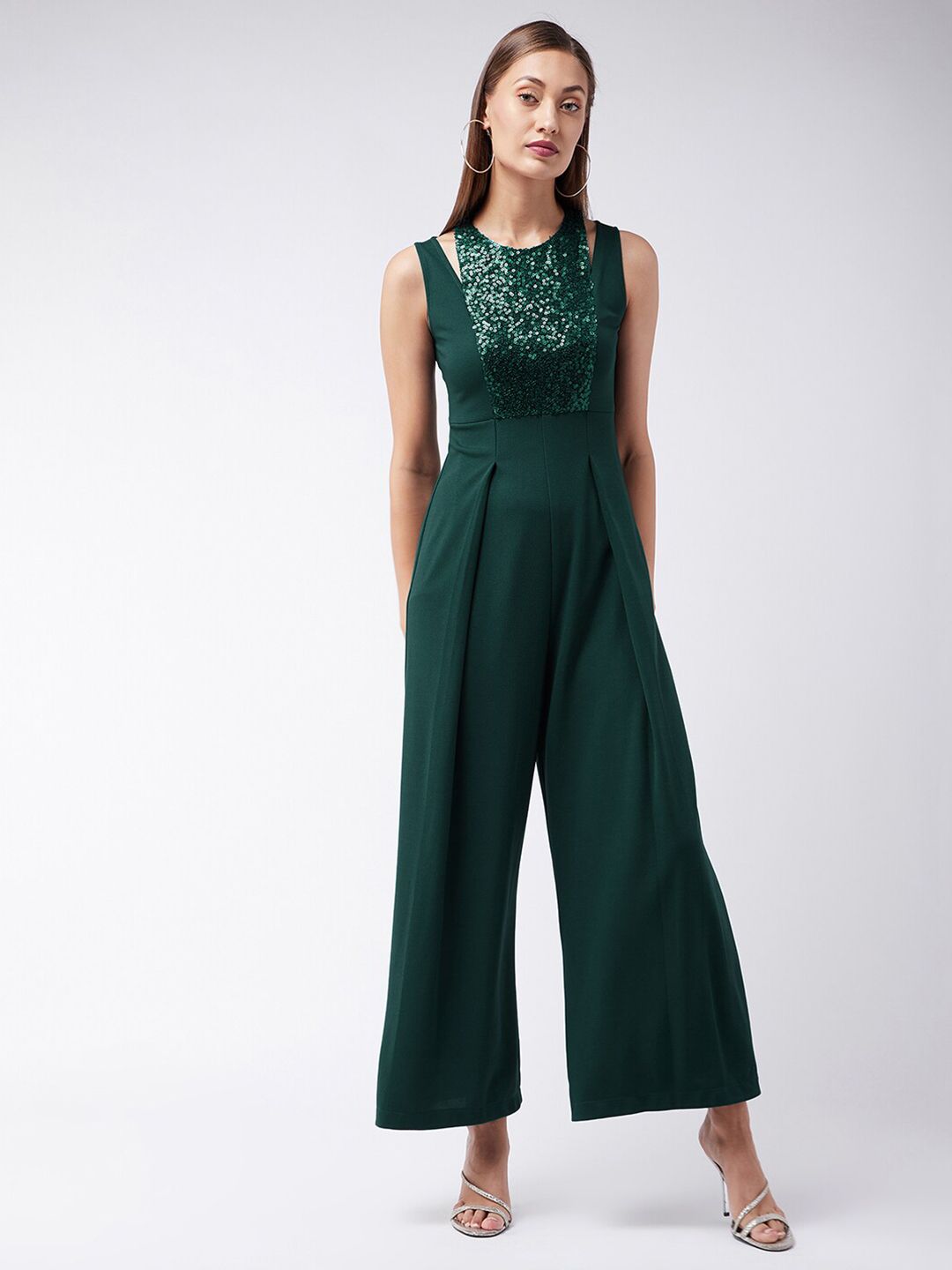 Miss Chase Women Green Embellished Jumpsuit Price in India