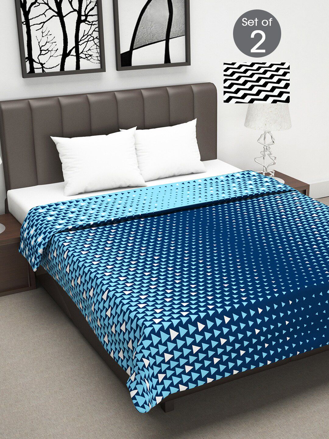 Divine Casa Blue & Black Set of 2 Geometric Mild Winter 120 GSM Double Bed Dohar Price in India