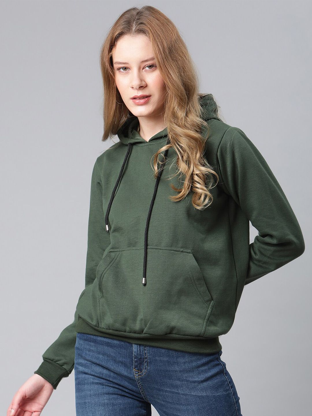 The Vanca Women Olive Green Hooded Sweatshirt Price in India