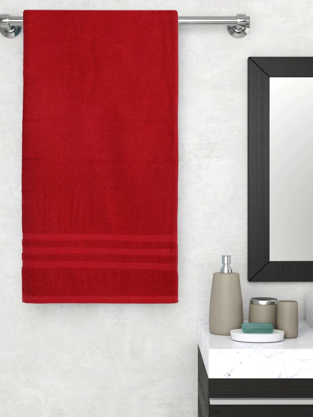 Cantabil Red Solid 400 GSM Pure Cotton Bath Towel Price in India