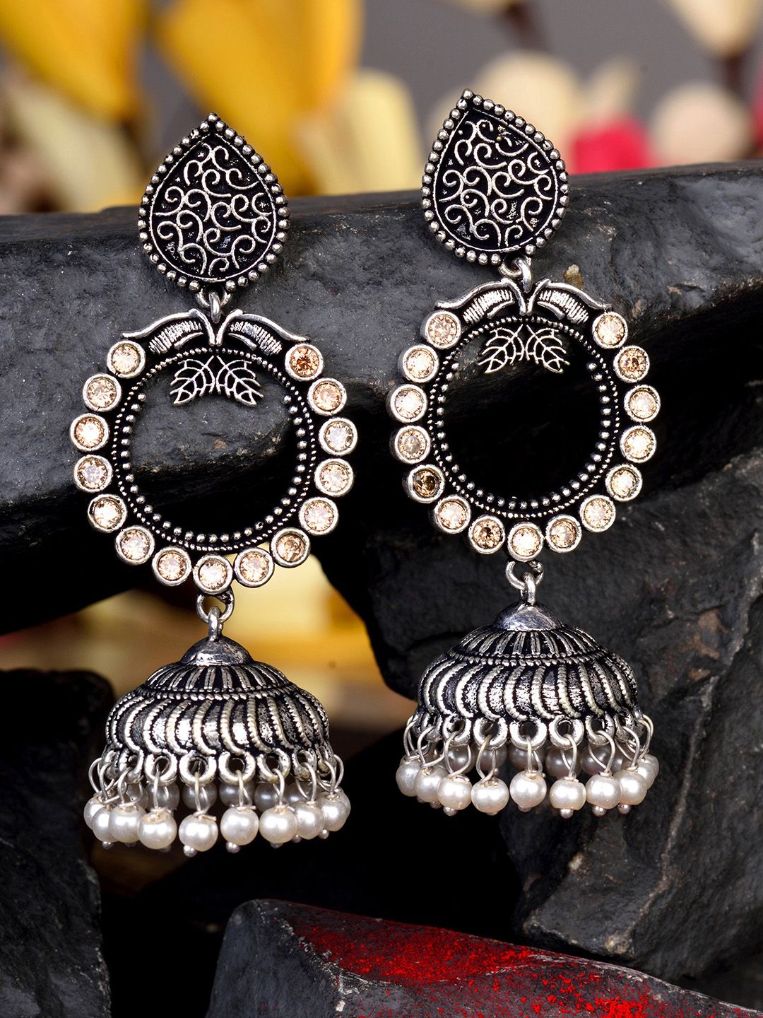 Saraf RS Jewellery White Contemporary Jhumkas Earrings Price in India