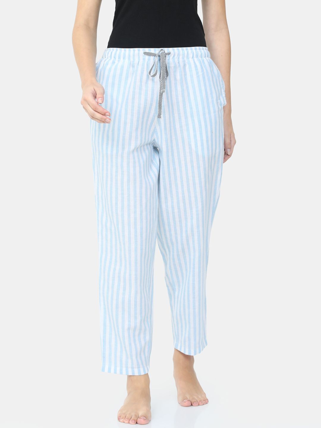 Bareblow Women Blue & White Striped Lounge Pants Price in India