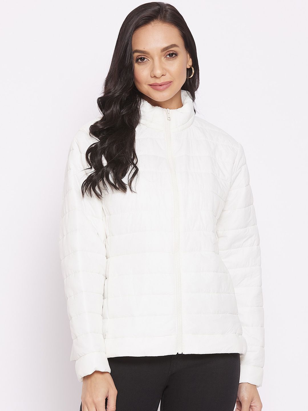 Cantabil Women White Checked Padded Jacket Price in India