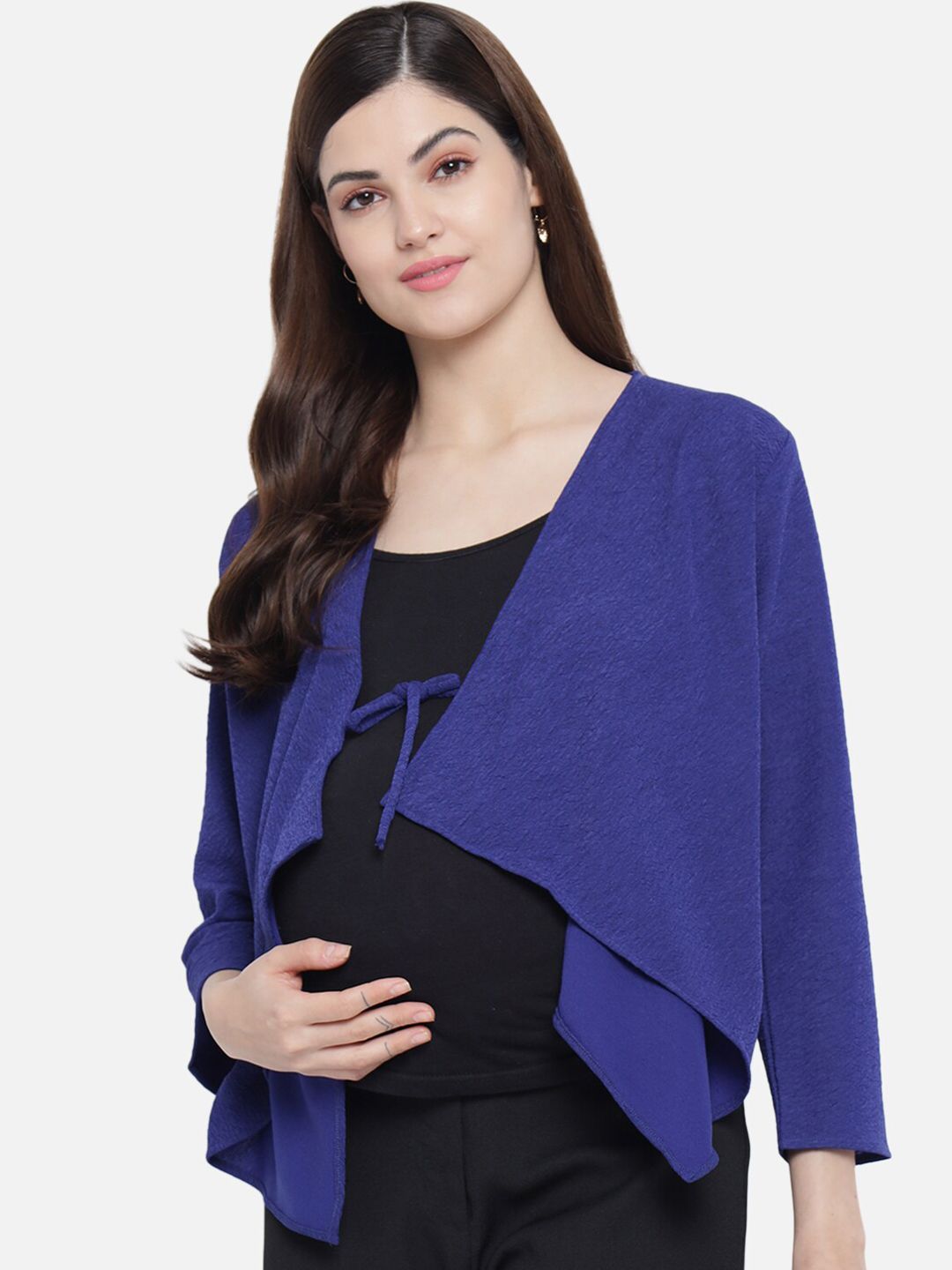 Aujjessa Women Blue Solid Front open Maternity Shrug Price in India