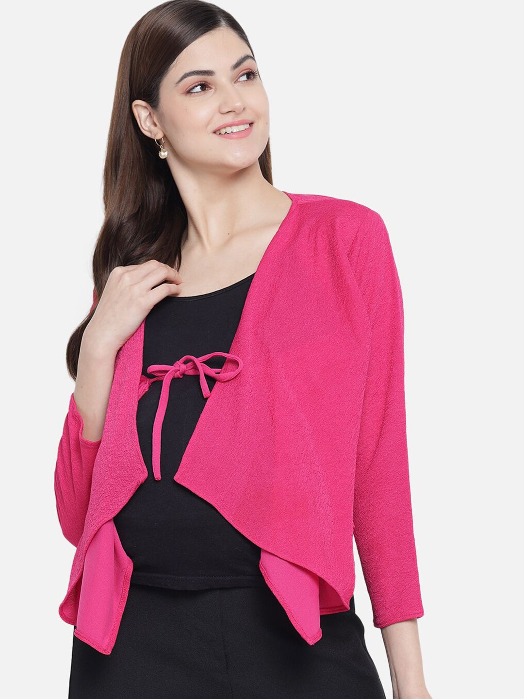 Aujjessa Women Magenta Maternity Tie-Up Shrug Price in India