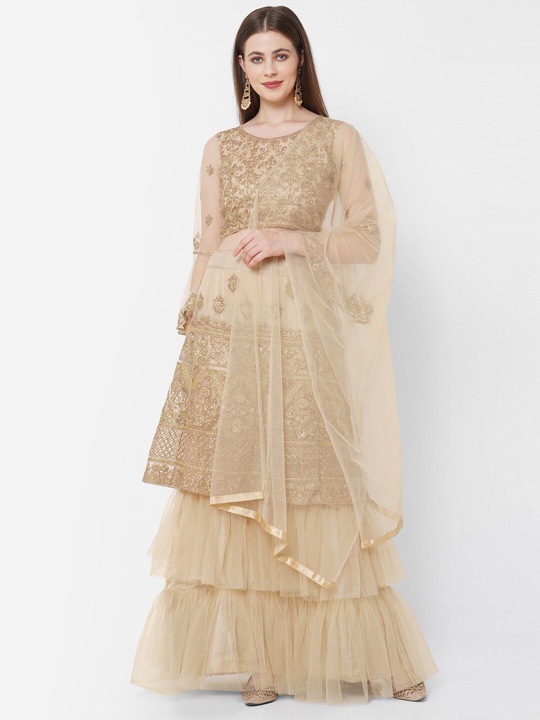 RedRound Brown Embroidered Semi-Stitched Lehenga & Unstitched Blouse With Dupatta Price in India