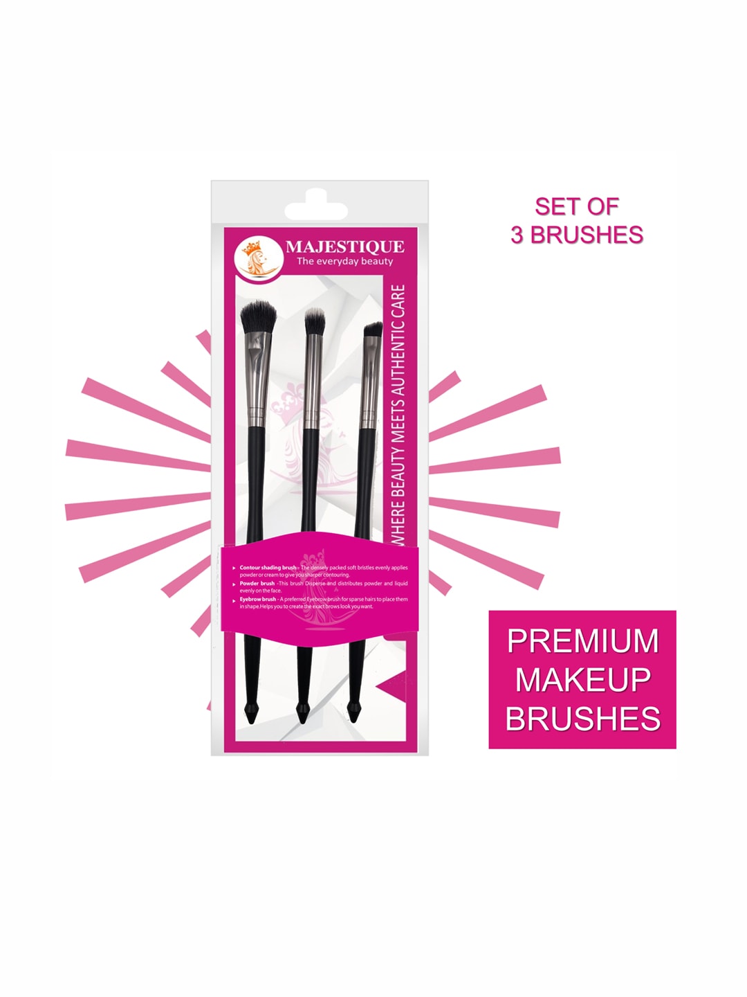 MAJESTIQUE Black Set Of 3 Contour & Eyebrow Makeup Brushes Price in India