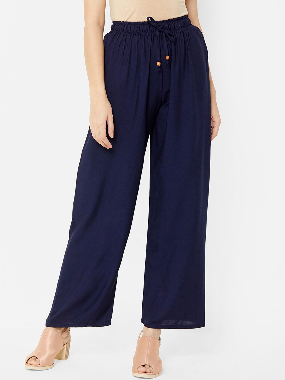 ZOLA Women Navy Blue Loose Fit Parallel Trousers Price in India