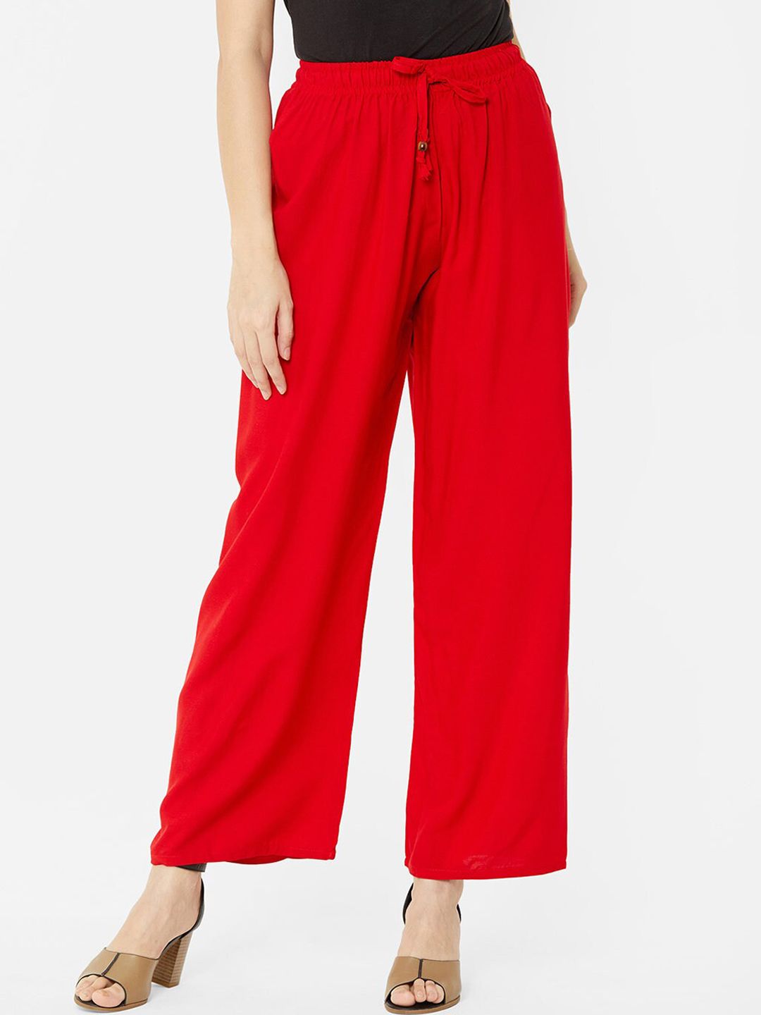 ZOLA Women Red Loose Fit Parallel Trousers Price in India