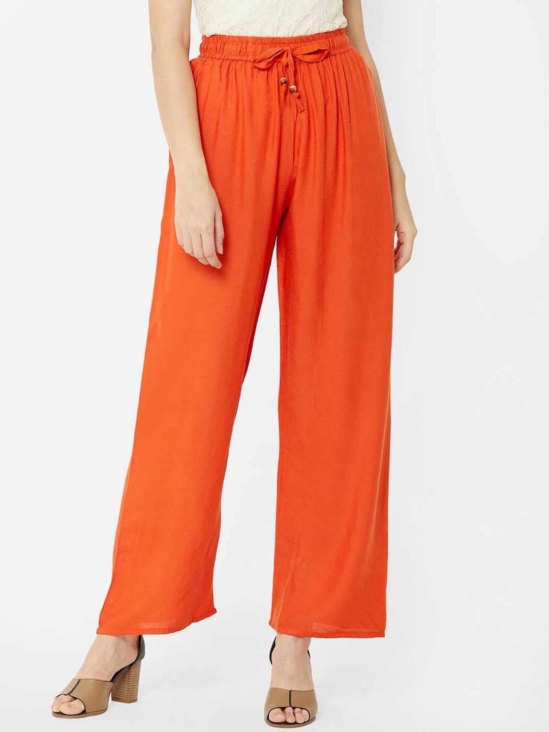 ZOLA Women Orange Loose Fit Pleated Trousers Price in India