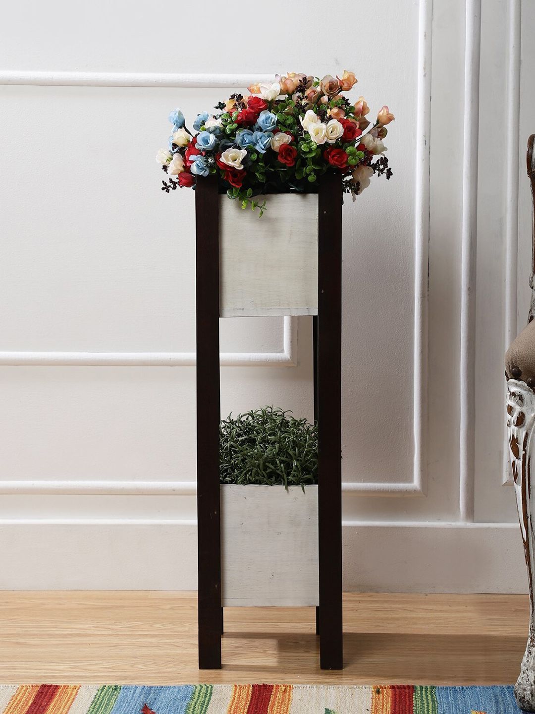 The Decor Mart Brown & Off-White Elegant Planters With Wooden Stand Price in India