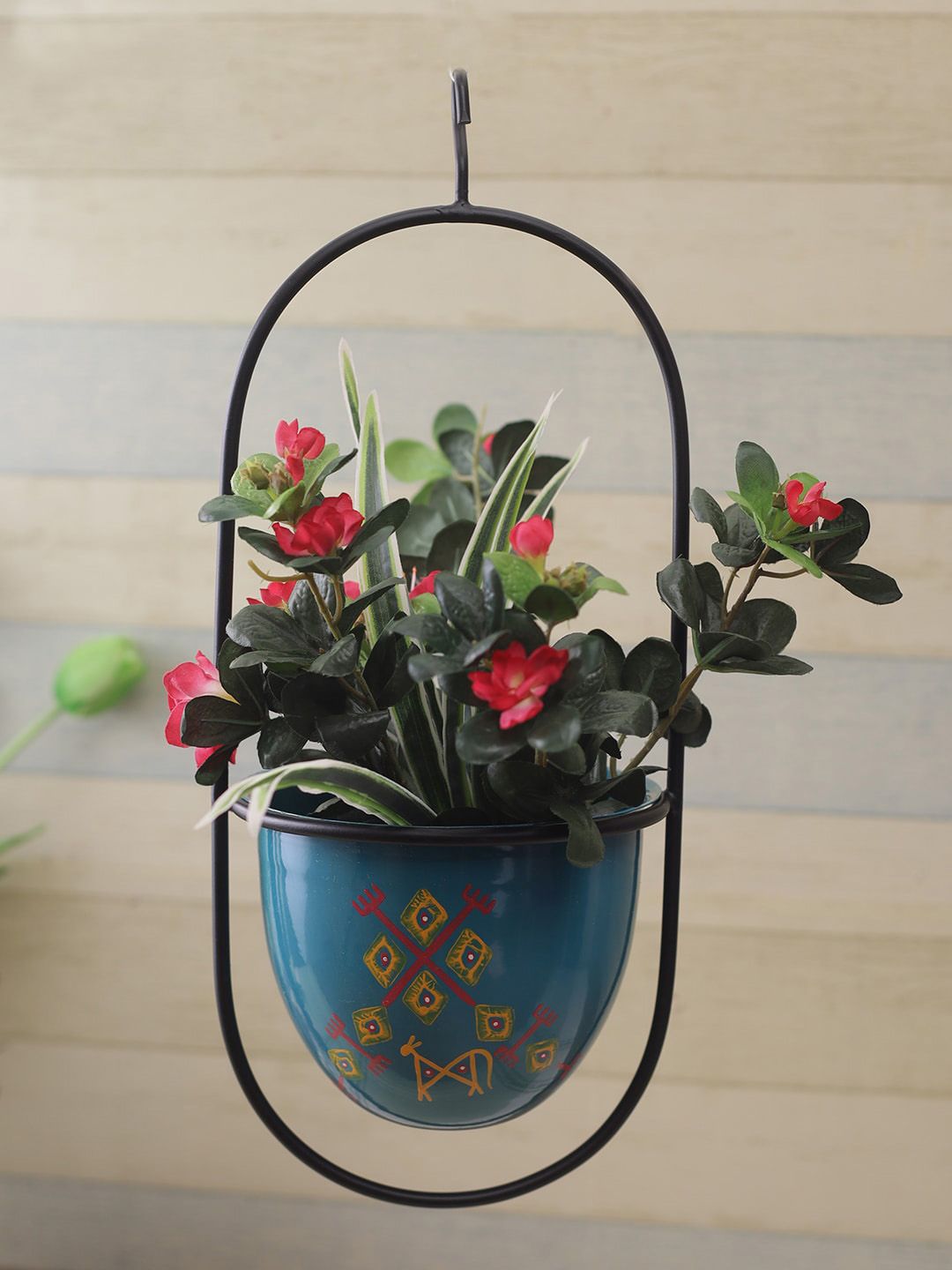 Aapno Rajasthan Teal Blue Oval Shaped Hanging Planter Price in India