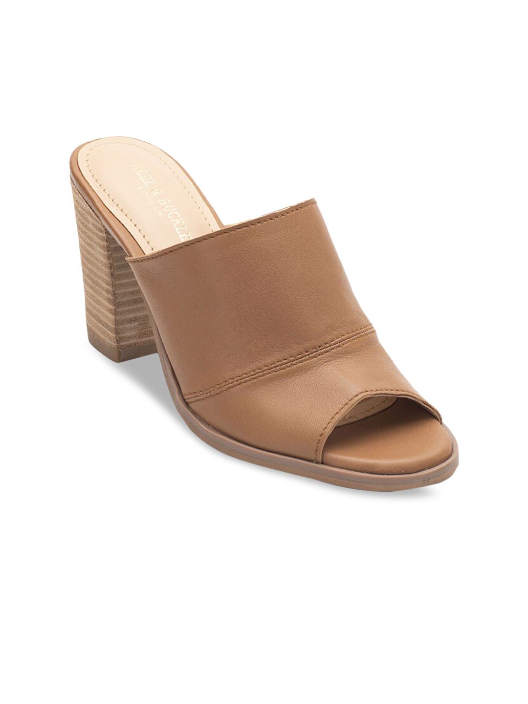 Heel & Buckle London Tan Leather Block Mules Price in India