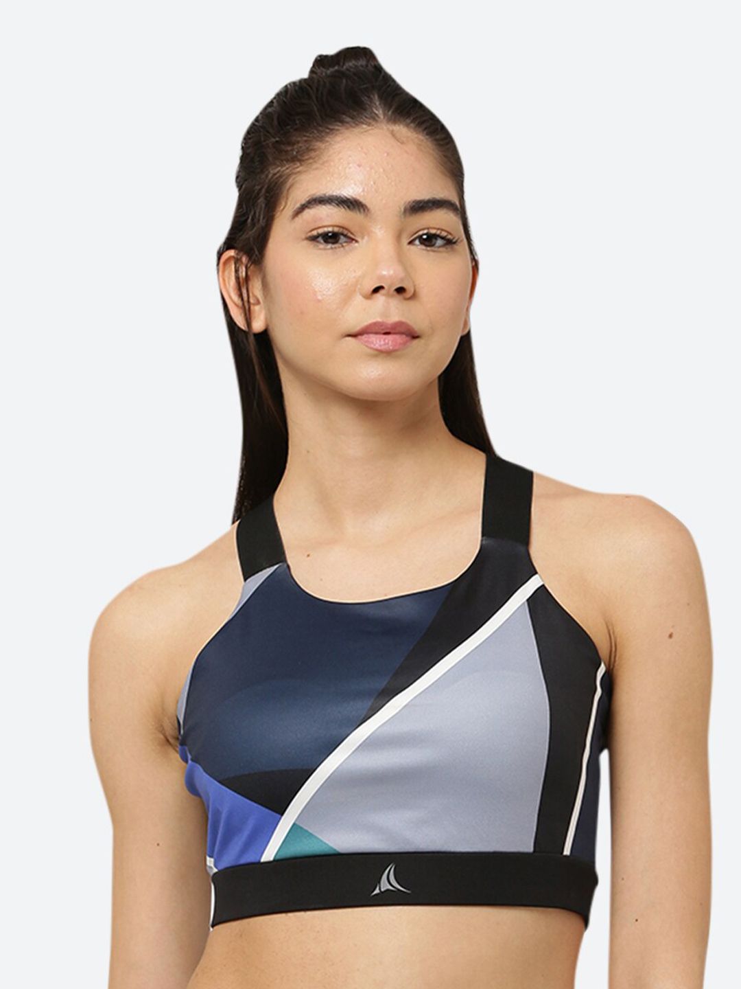 FITLEASURE Black & Blue Colourblocked Yoga Sports Bra WBT02011_S Price in India