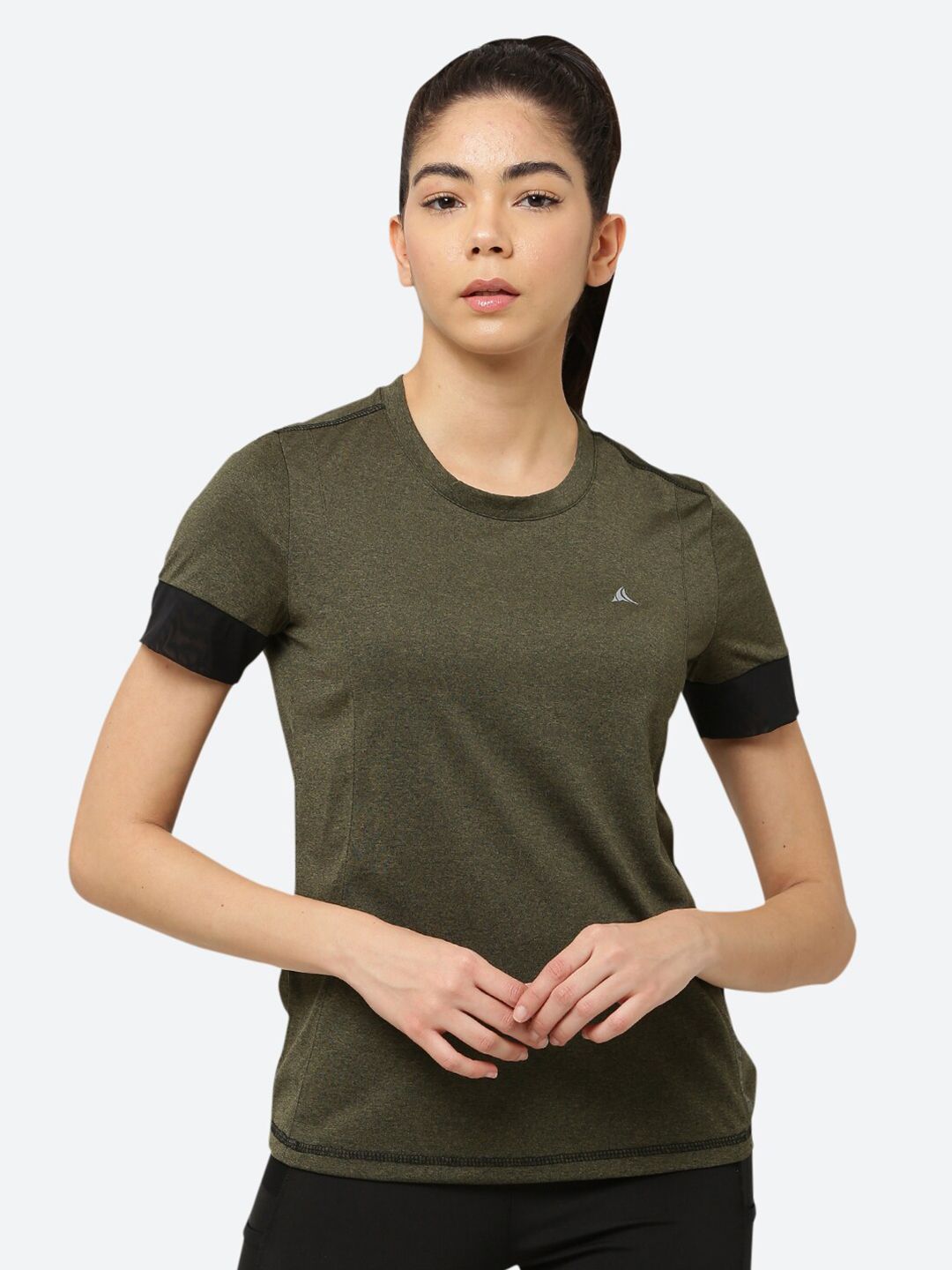 FITLEASURE Women Olive Green Running & Training T-shirt Price in India