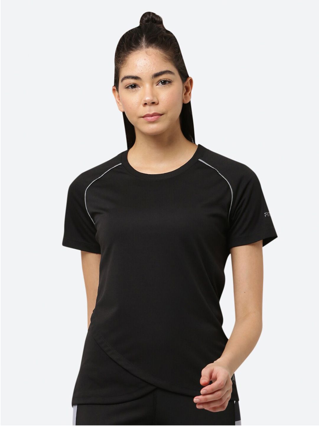 FITLEASURE Women Black Luxe Yoga Dry Fit T-shirt Price in India