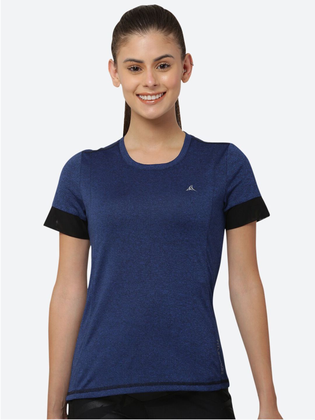 FITLEASURE Women Navy Blue Running & Training T-shirt Price in India