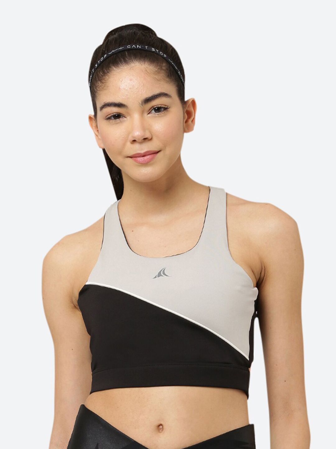 FITLEASURE Luxe Color-Block Strappy Yoga Padded Black Sports Bra Price in India