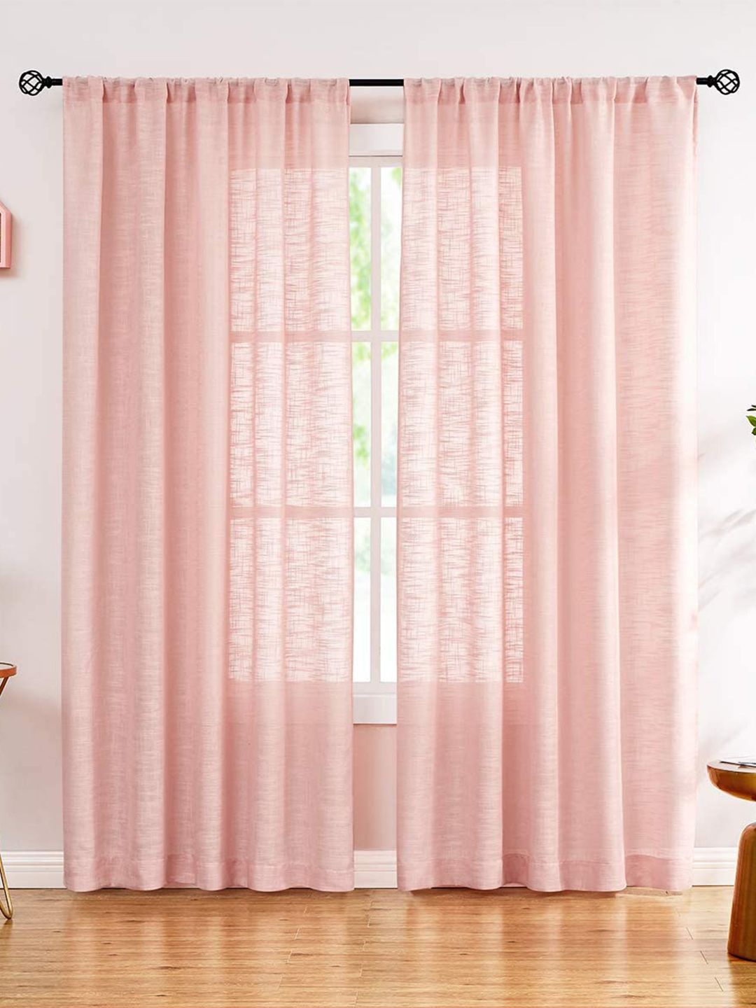 URBAN SPACE Set Of 2 Pink Solid Sheer Long Door Curtains Price in India