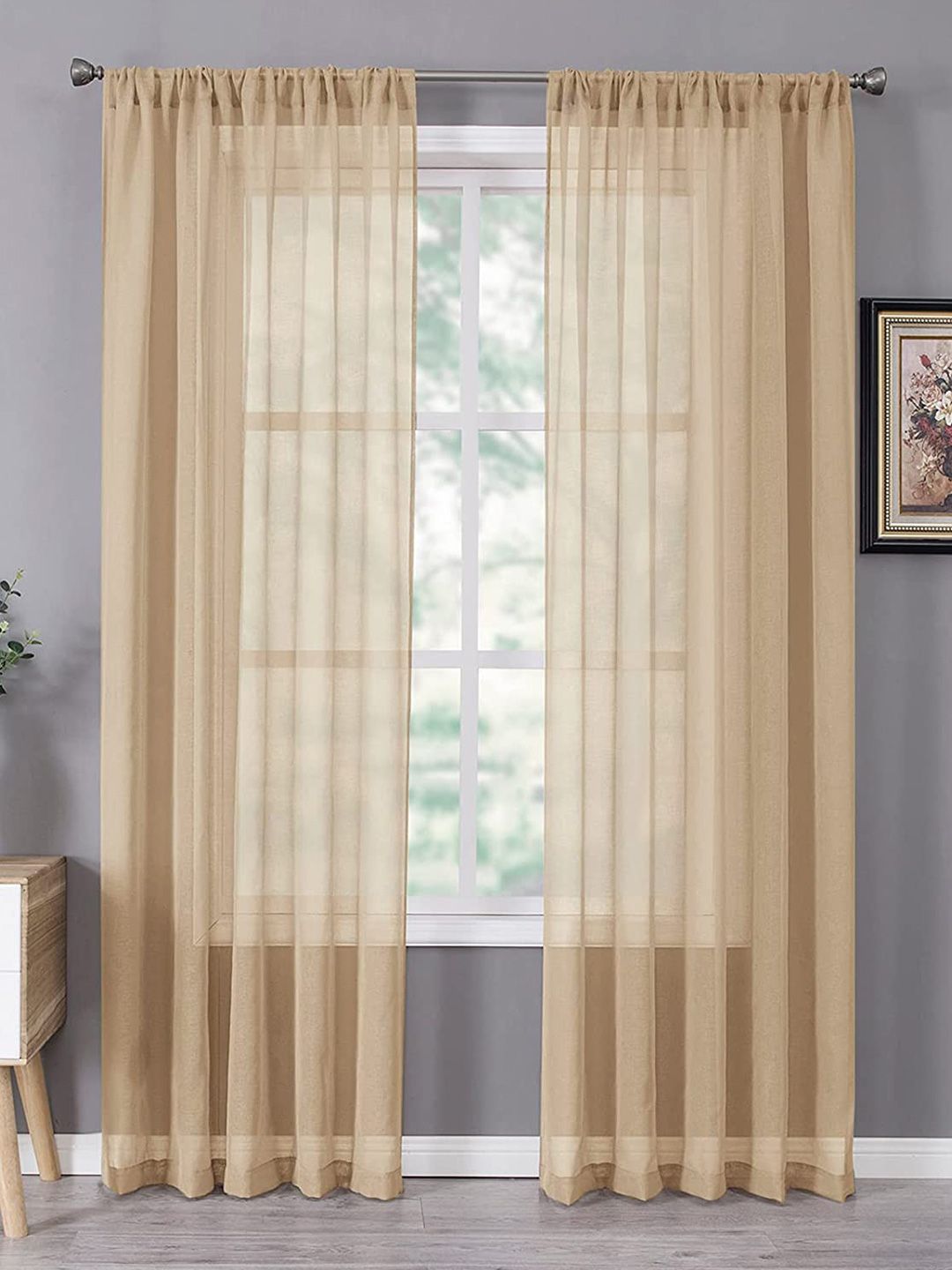 URBAN SPACE Set Of 2 Taupe Solid Sheer Door Curtains Price in India