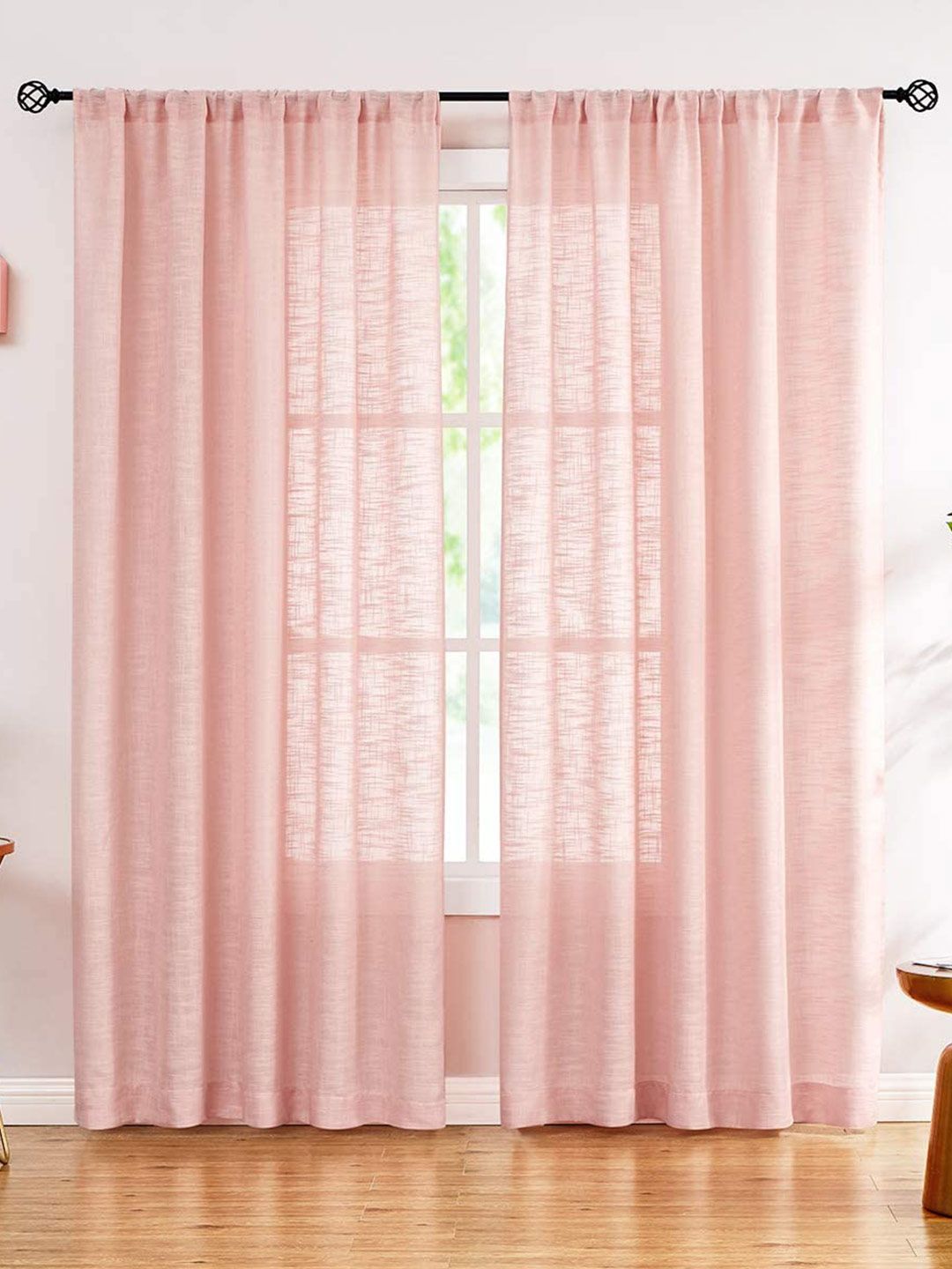 URBAN SPACE Pink Set of 2 Sheer Door Curtain Price in India