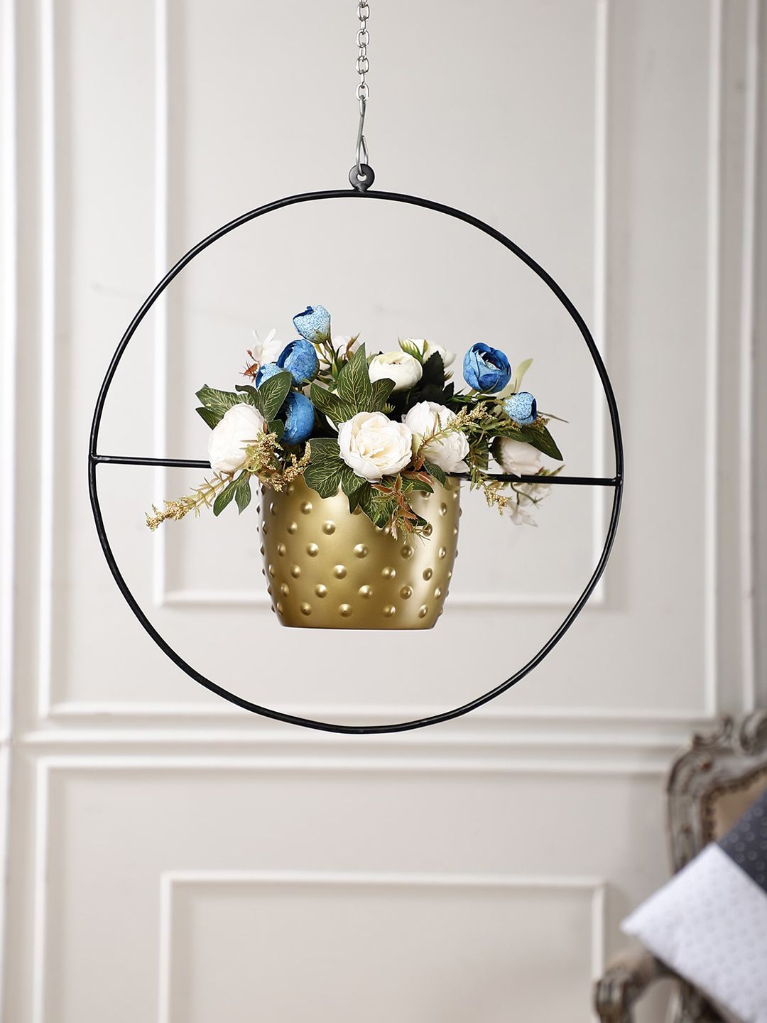 The Decor Mart Gold-Toned & Black Metal Hanging Planter Price in India