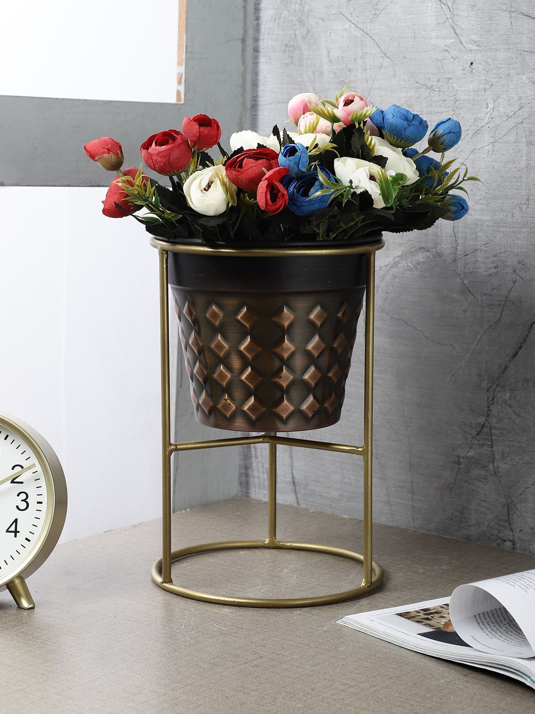 The Decor Mart Black & Copper Stunning Bowl Metal Planter With Stand Price in India