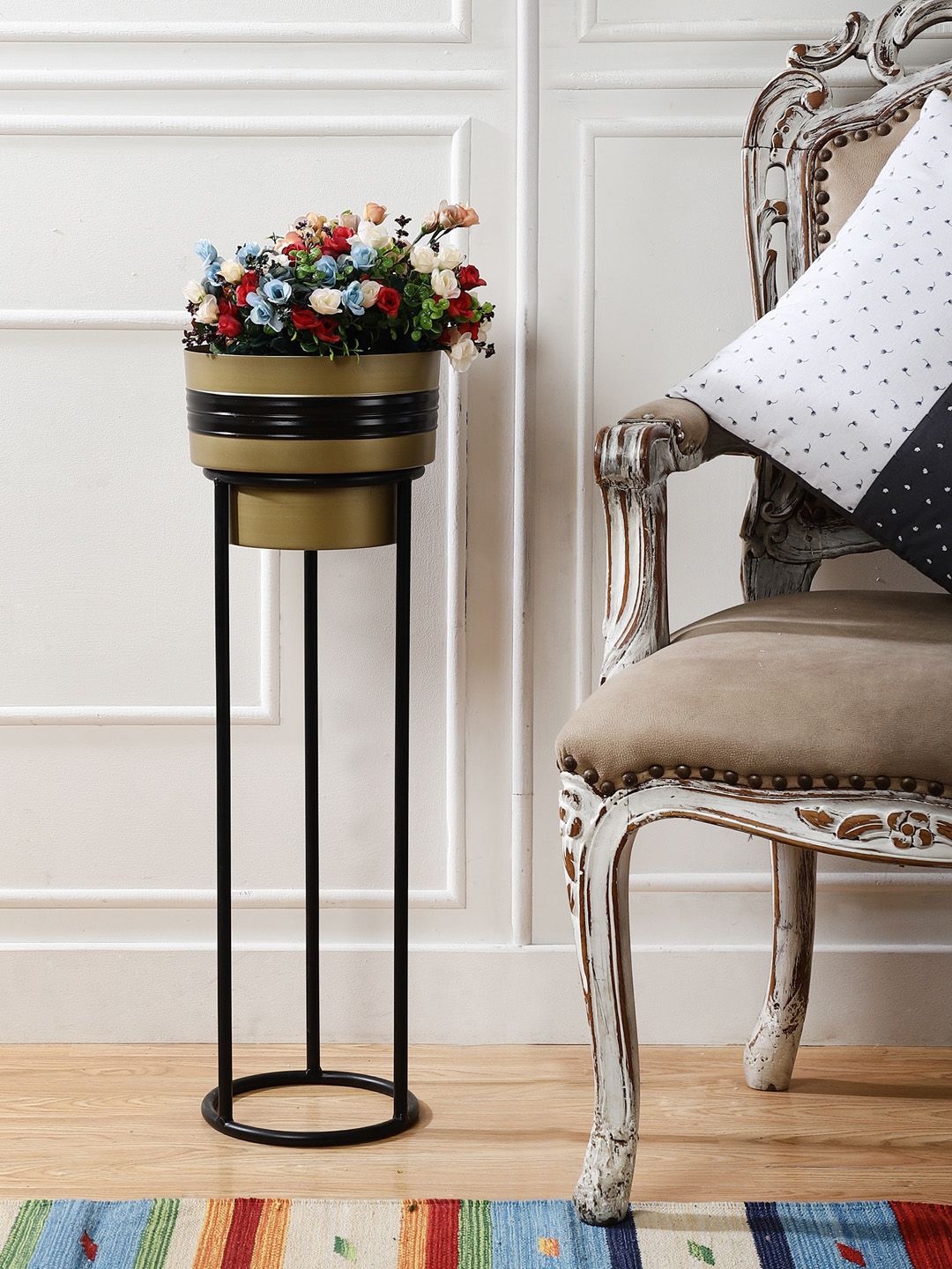 The Decor Mart Gold-Toned & Black Solid Iron Planter With Stand Price in India