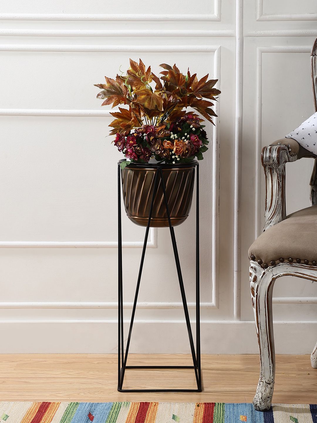 The Decor Mart Golden and Brown Metal Planters with Stand Price in India