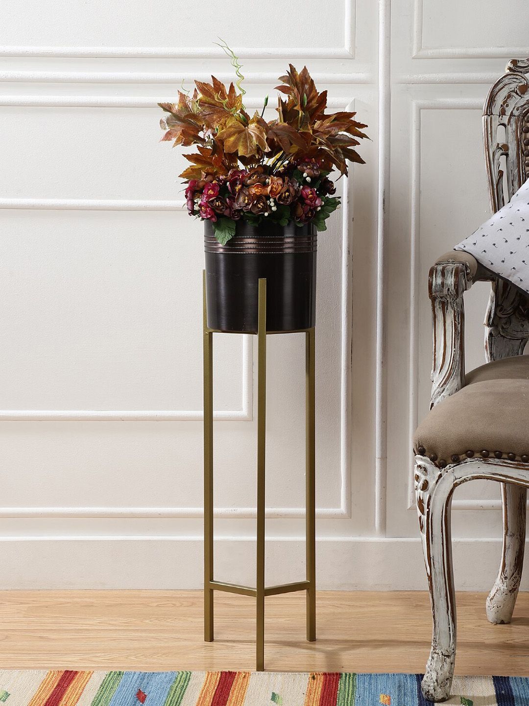 The Decor Mart Black & Gold-Toned Planter With Stand Price in India