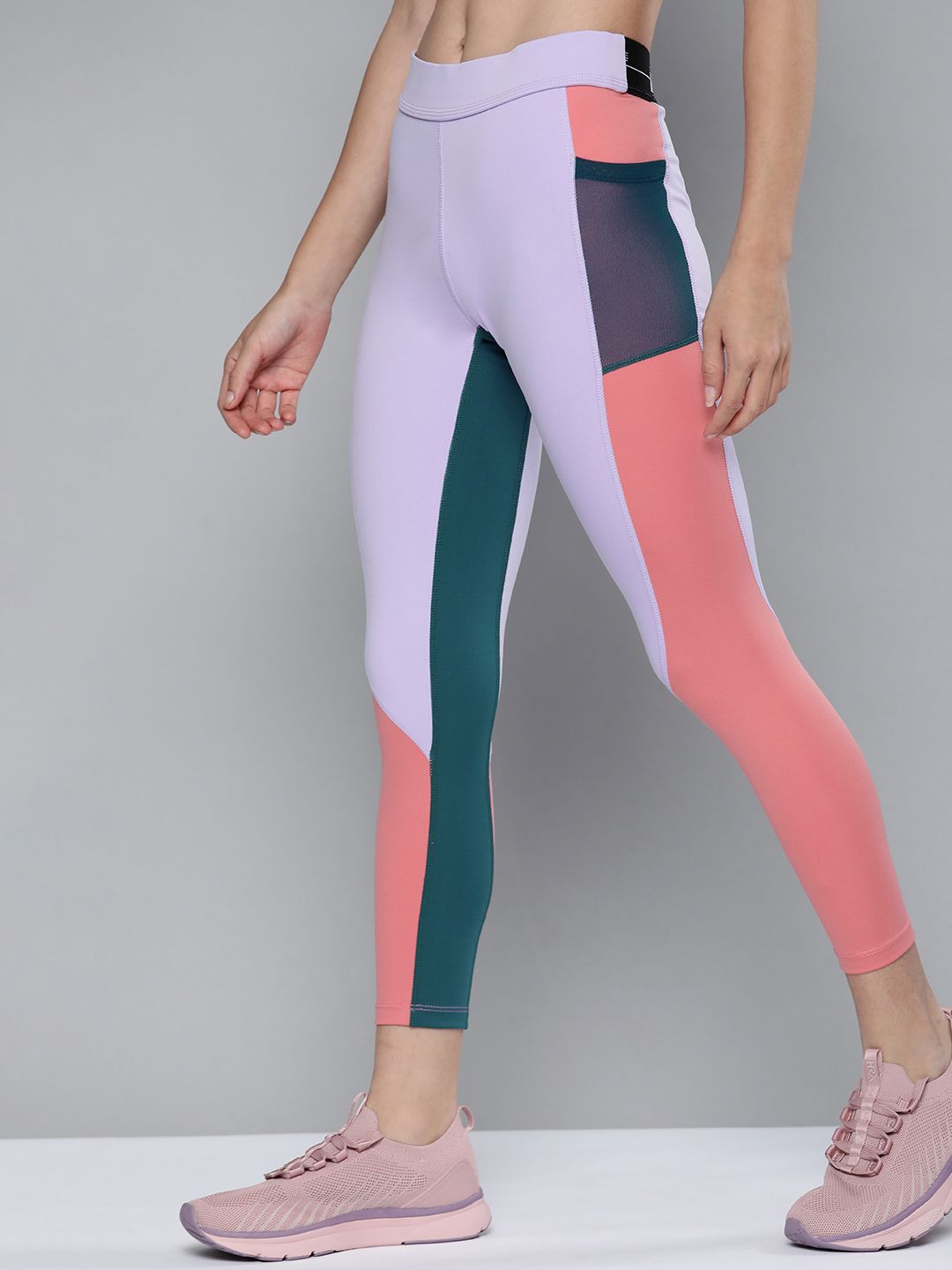 HRX by Hrithik Roshan Running Women Digital Lavendor Rapid-Dry Colourblock Tights Price in India