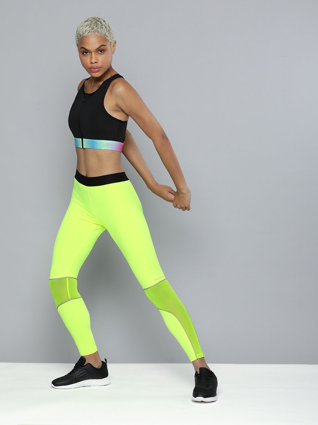 HRX by Hrithik Roshan Running Women Neon Lime Rapid-Dry Solid Tights Price in India
