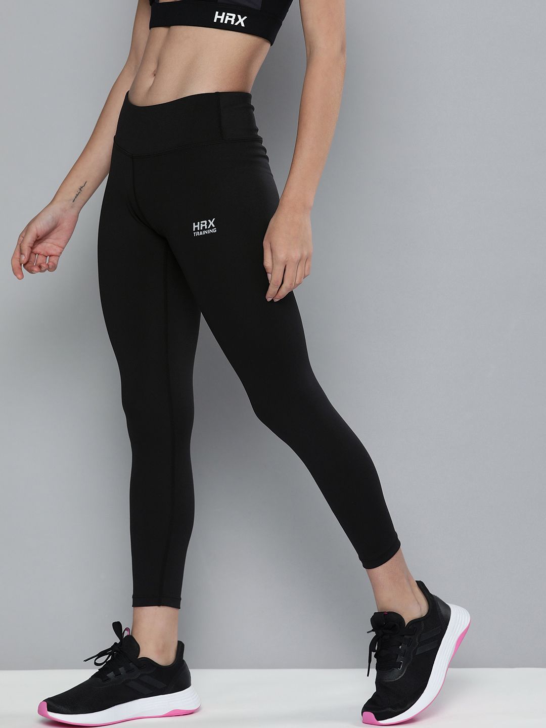 HRX by Hrithik Roshan Training Women Jet Black Rapid-Dry AOP Tights Price in India