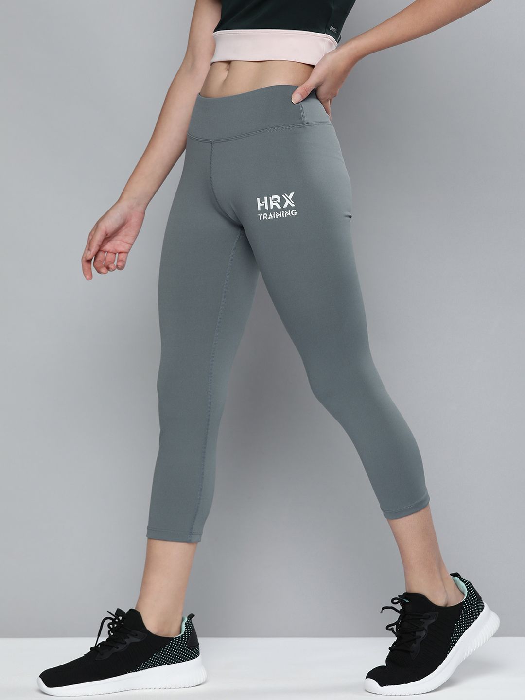 HRX By Hrithik Roshan Training Women Pewter Rapid-Dry Solid Tights Price in India