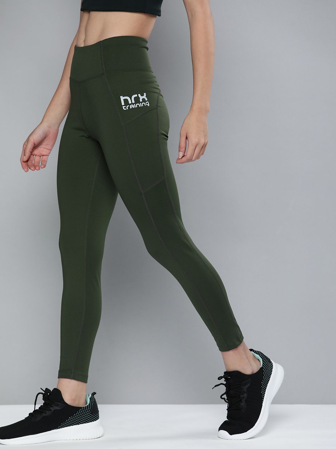 HRX By Hrithik Roshan Training Women Kombu Green Rapid-Dry Solid Tights Price in India