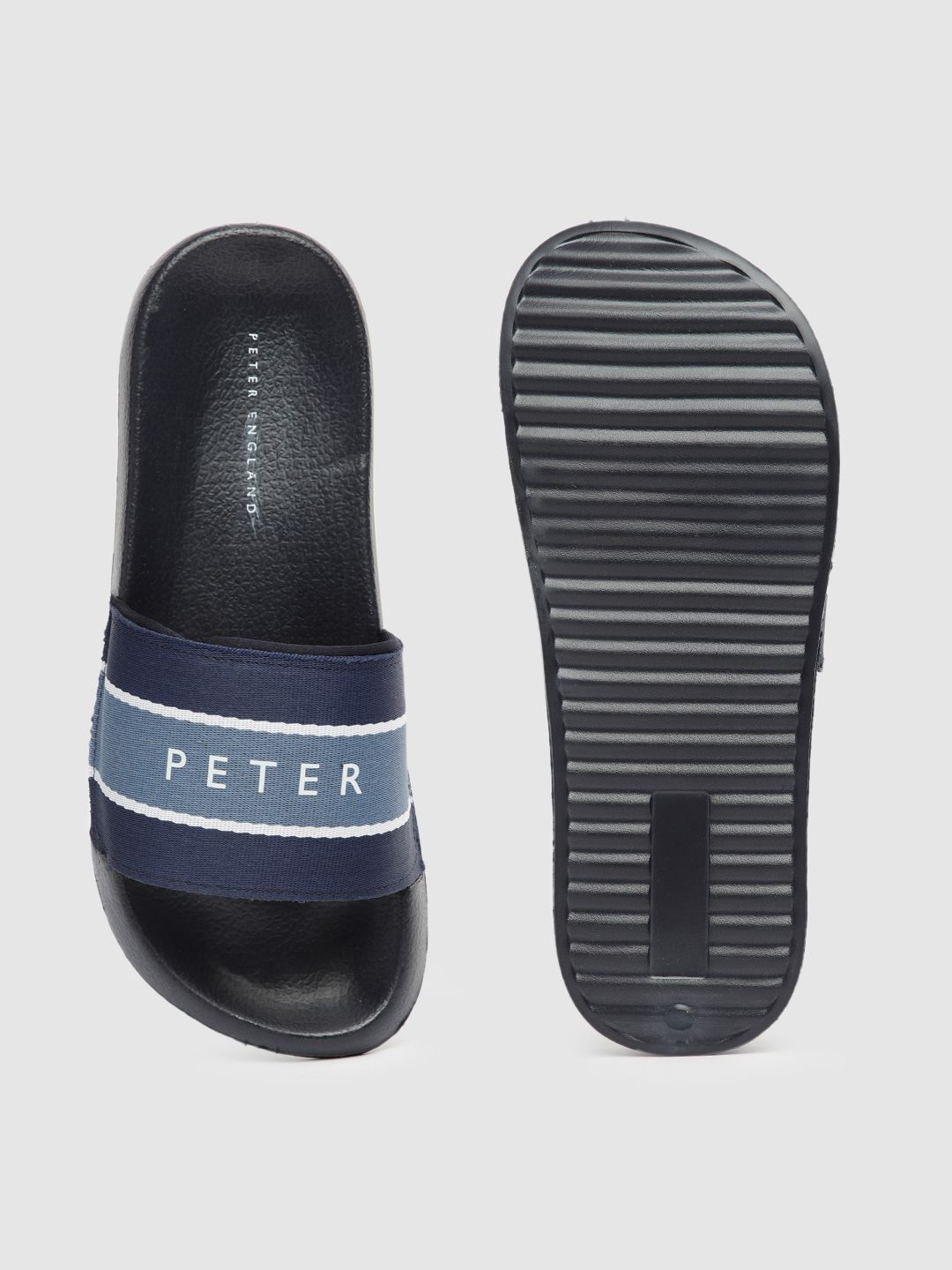 Peter様② Buy Peter England Men Blue Logo Printed Sliders - Flip Flops for