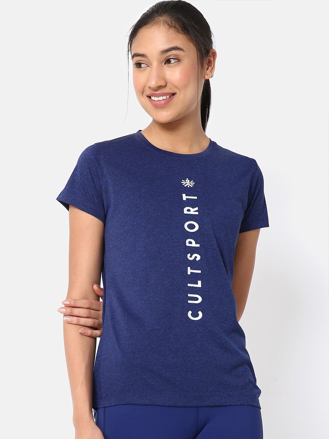 Cultsport Women Blue Vitals Logo Running T-Shirt Price in India