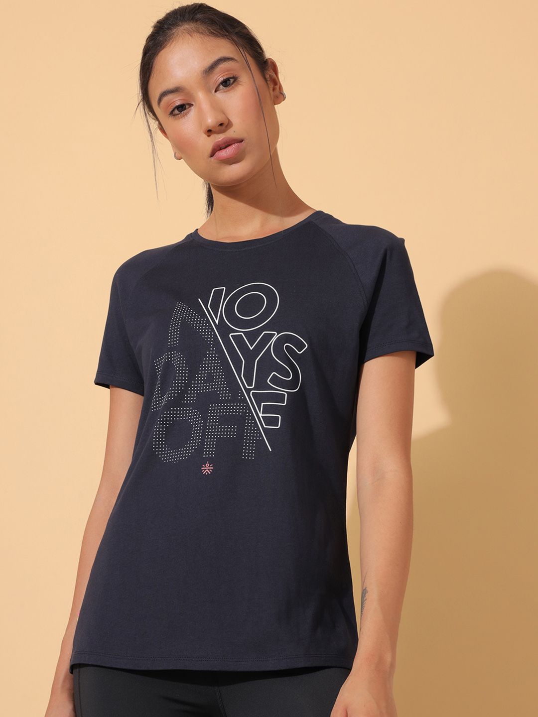 Cultsport Women Navy Blue Typography Printed Vitals Lifestyle  T-shirt Price in India