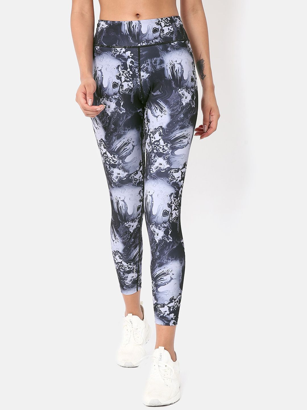 Cultsport Women Grey Printed Absolute-Fit Tights Price in India