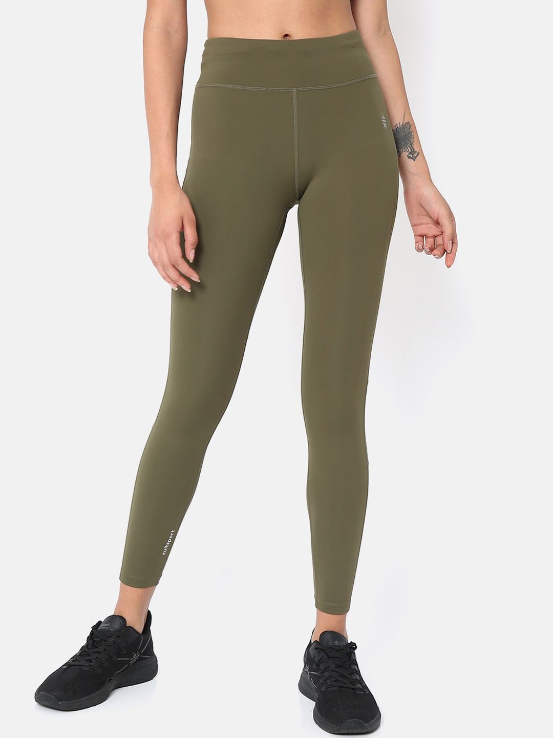 Cultsport Women Olive-Green Solid Absolute-Fit Mesh Tights Price in India