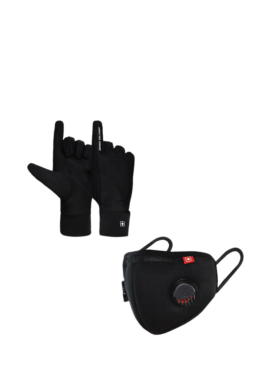 SWISS MILITARY Black Anti-Bacterial Gloves & 6 Layer Protection Face Mask Price in India