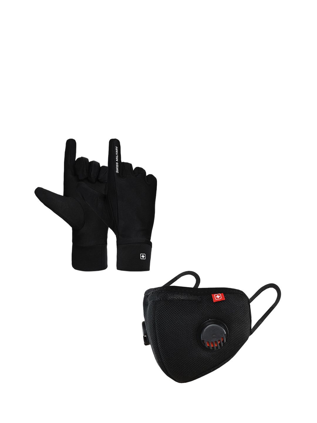 SWISS MILITARY Black Anti-Bacterial Gloves & 6 Layer Protection Face Mask Price in India