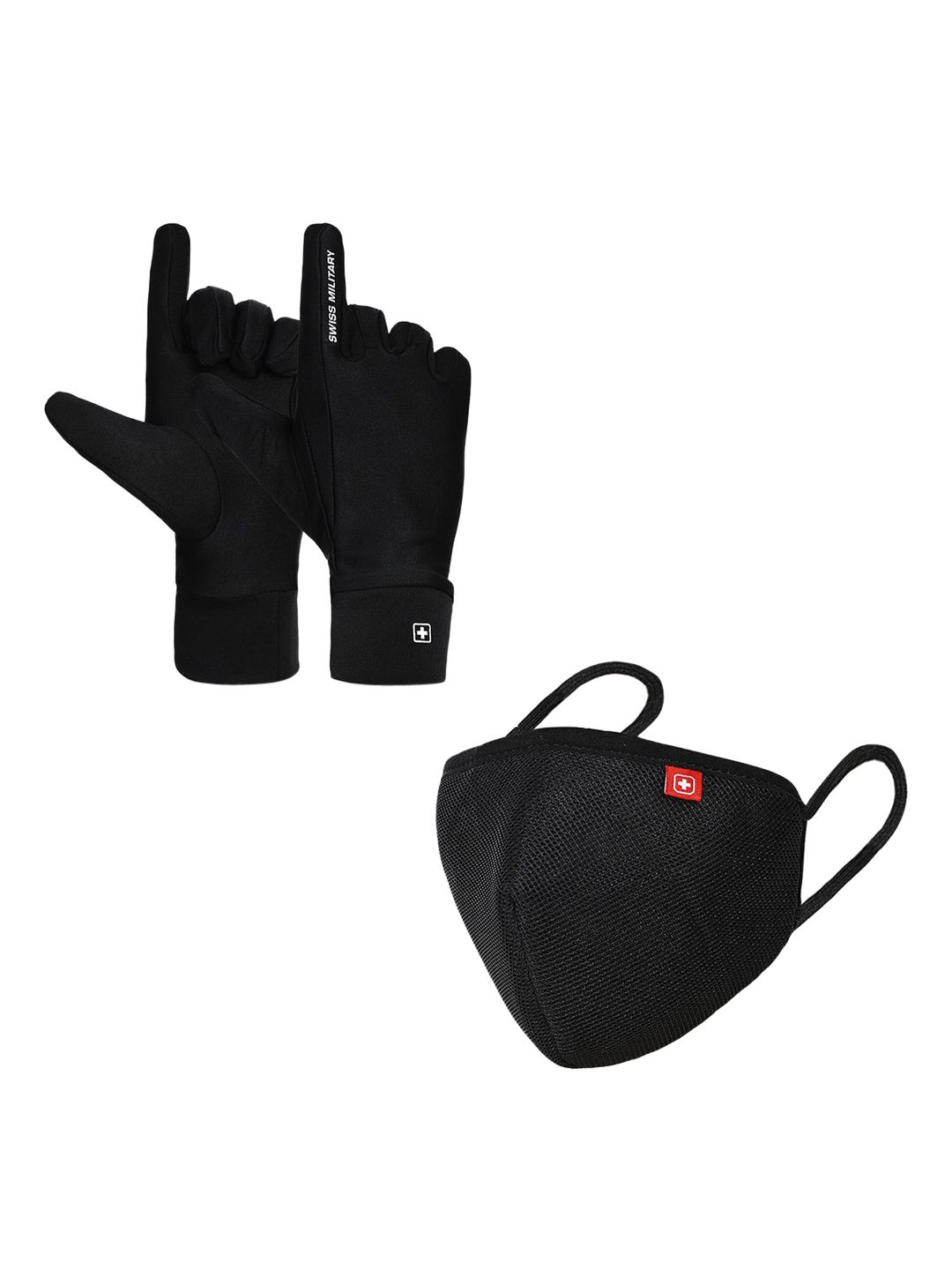 SWISS MILITARY Black Anti-Bacterial Gloves with 3 Layer Protection Face Mask Price in India