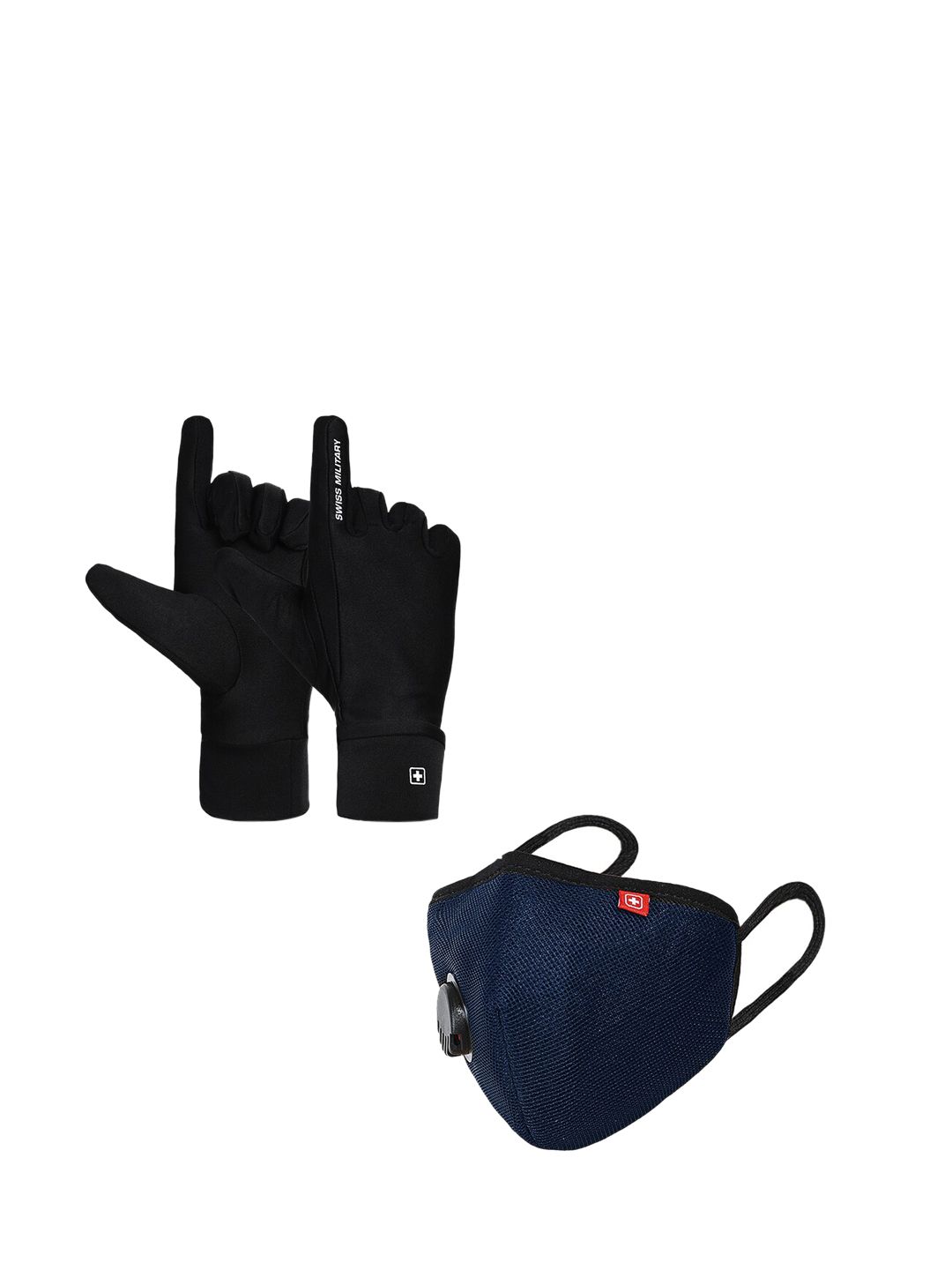 SWISS MILITARY Blue & Black Anti-Bacterial Gloves with 3 Layer Protection Face Mask Price in India