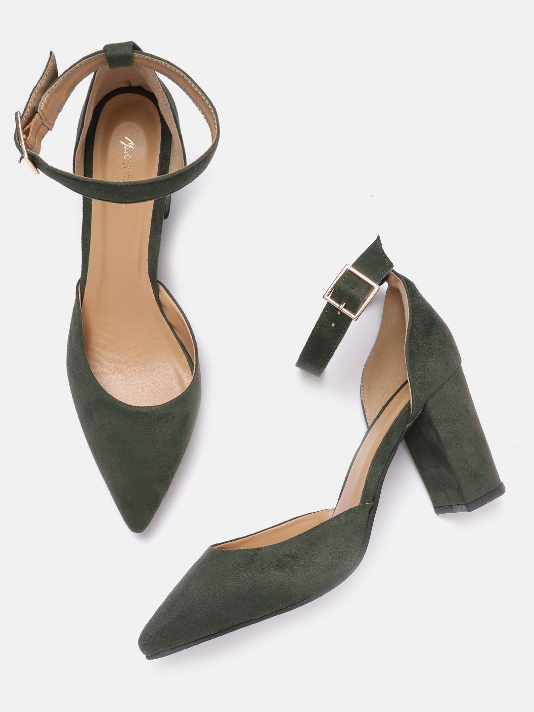 Mast & Harbour Olive Green Solid Pumps Price in India