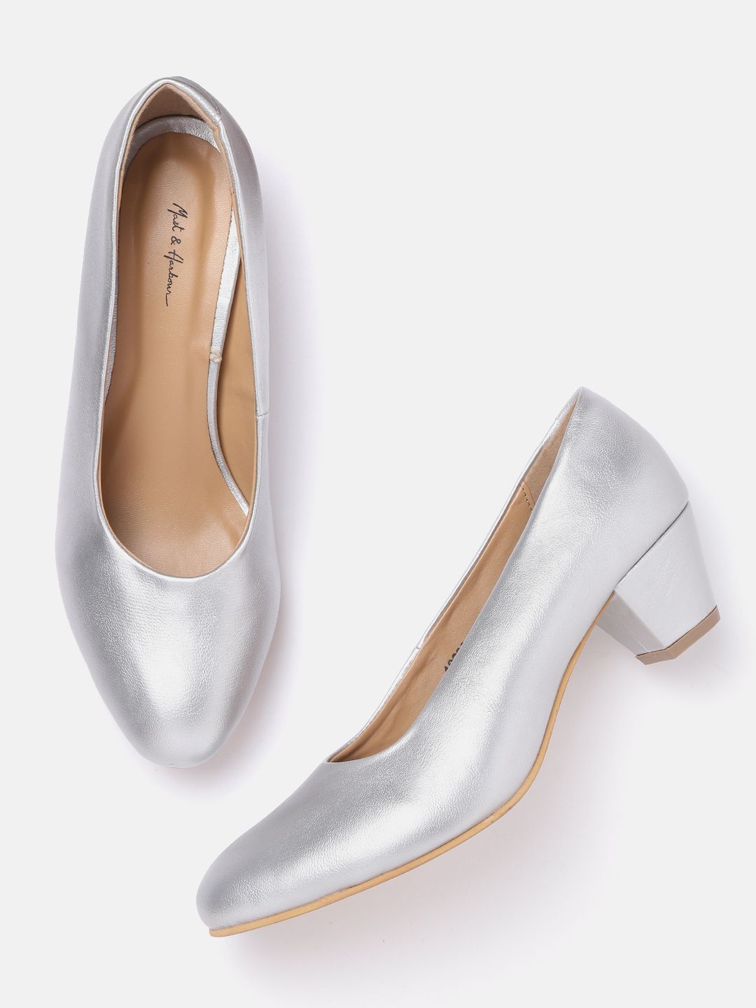 Mast & Harbour Silver-Toned Solid Pumps Price in India