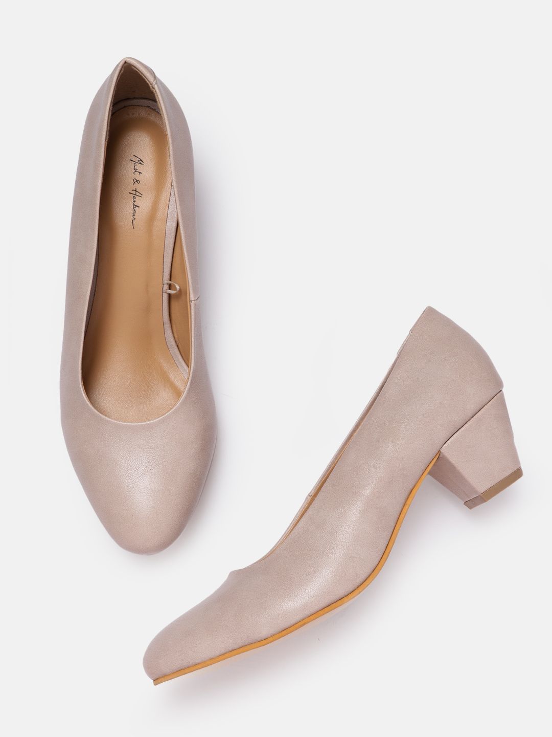 Mast & Harbour Nude-Coloured Solid Pumps Price in India