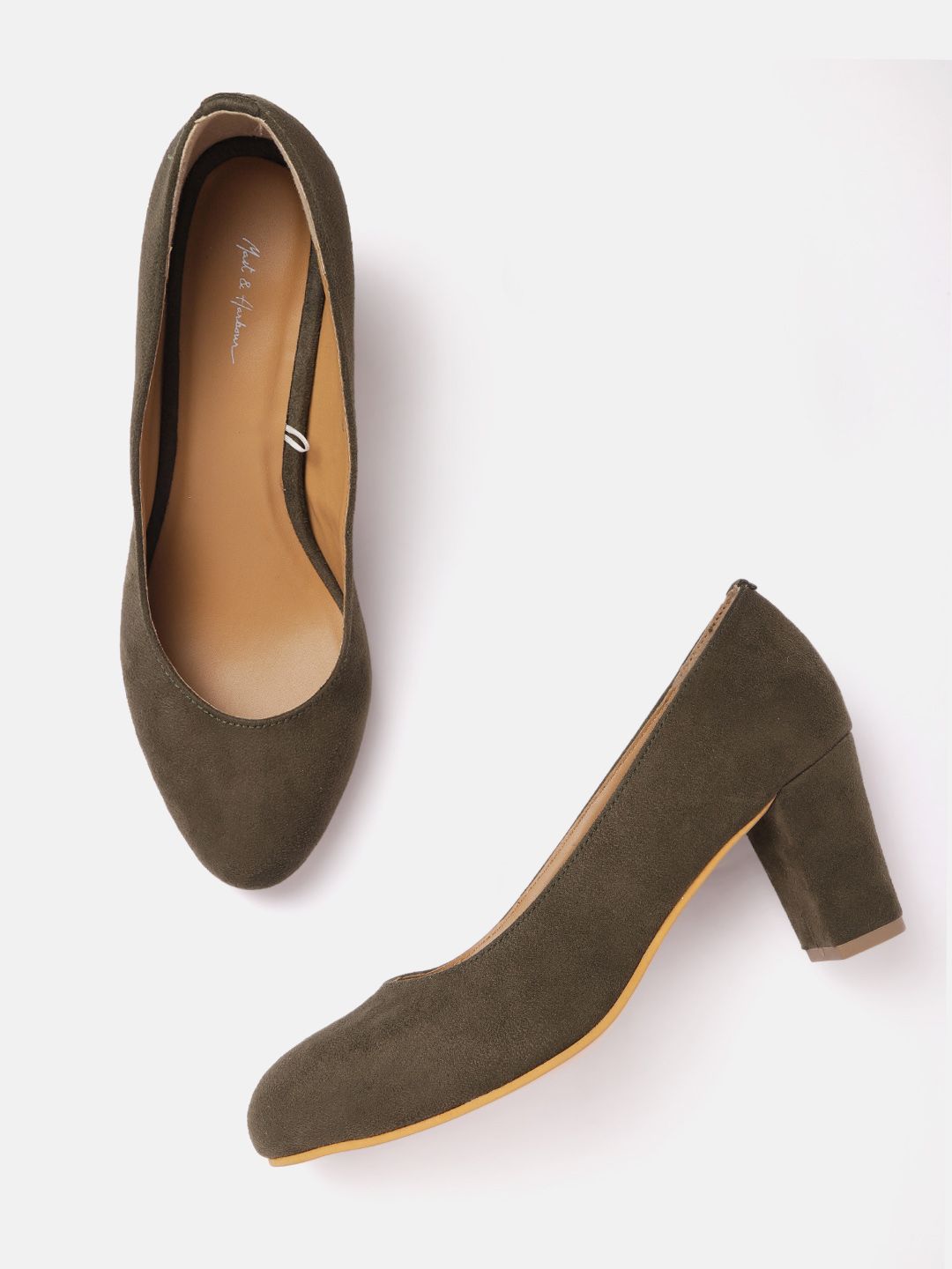 Mast & Harbour Olive Green Suede Finish Solid Pumps Price in India