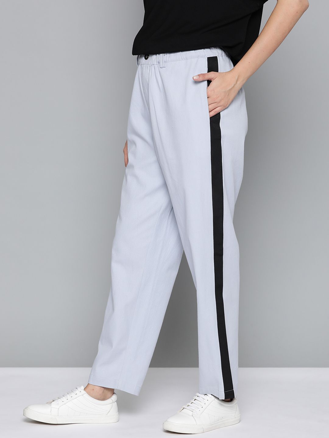 Mast & Harbour Women Blue Solid Trousers Price in India