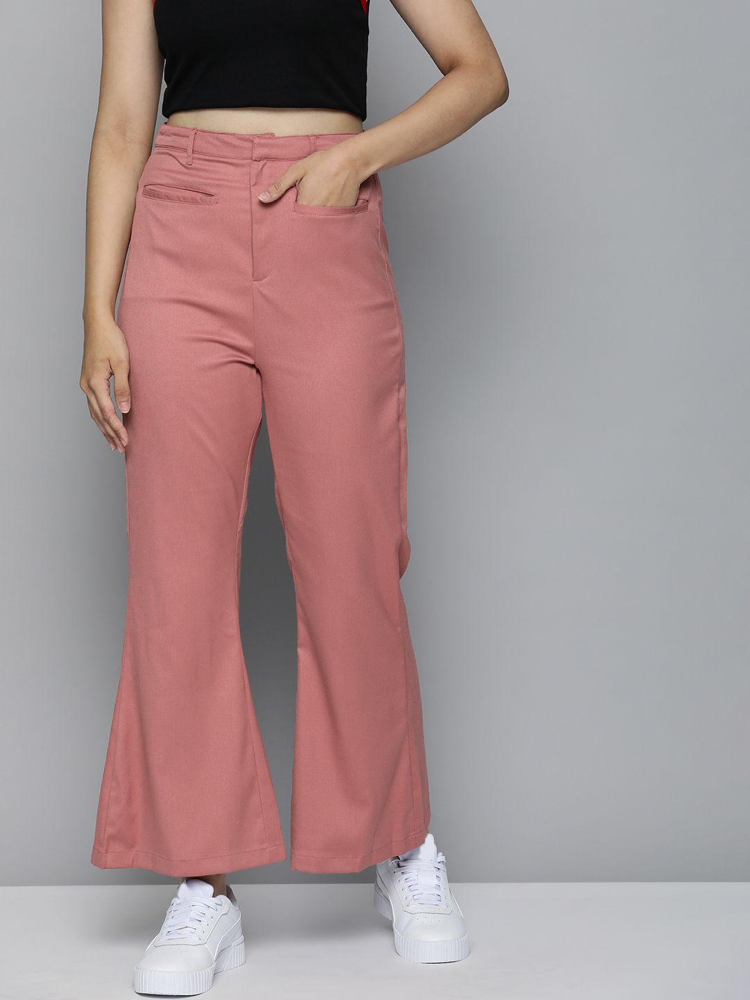 Mast & Harbour Women Pink Bootcut Trousers Price in India